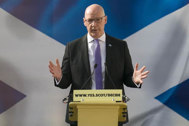 John Swinney tells activists in Edinburgh this week that Scotland has a 'right to decide' its constitutional future (Picture: Jane Barlow/PA)