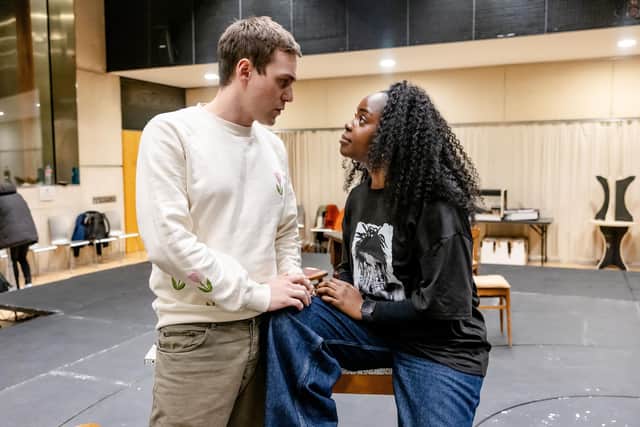 Jamie Muscato as Dexter and Sharon Rose as Emma in rehearsal for One Day: The Musical. Picture: Danny Kaan