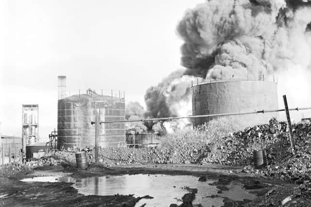 Flames and smoke billowing from the fire at the Camelon site. Pic: TSPL