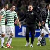 Neil Lennon celebrates Celtic's famous win over Barcelona in November 2012.