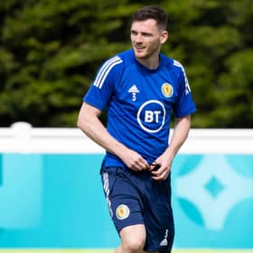 Andy Robertson during a Scotland training session at Rockliffe Park - their base for Euro 2020. (Photo by Craig Williamson / SNS Group)