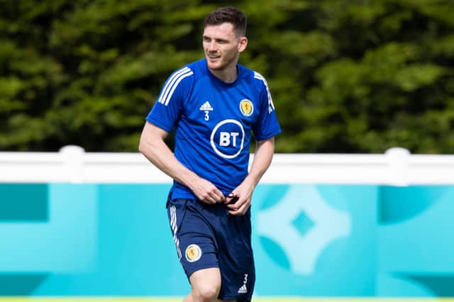 Andy Robertson during a Scotland training session at Rockliffe Park - their base for Euro 2020. (Photo by Craig Williamson / SNS Group)