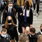 Pupils at Rosshall Academy wear face coverings