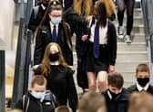 Pupils at Rosshall Academy wear face coverings