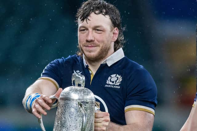 Hamish Watson shows off the Calcutta Cup after the hoodoo-smashing win over England at Twickenham.