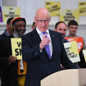 First Minister John Swinney delivers a speech in Glasgow, while on the general election campaign trail. Picture: Andy Buchanan/PA Wire