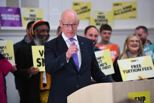 First Minister John Swinney delivers a speech in Glasgow, while on the general election campaign trail. Picture: Andy Buchanan/PA Wire