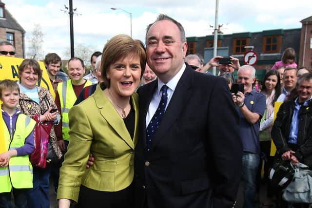 First Minister Nicola Sturgeon with Alex Salmond while on the General Election campaign trail in Inverurie in the Gordon constituency.