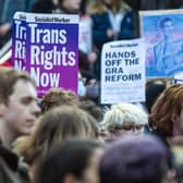 Pro-gender recognition reform supporters at a "Rally for Trans Equality" in Edinburgh earlier this year. Picture: Lisa Ferguson.