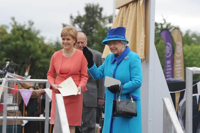 Nicola Sturgeon and Her Majesty The Queen during the official opening of the Borders Railway