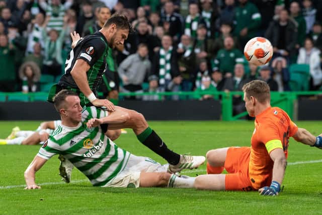 Celtic attacker David Turnbull makes his presence felt to help his team make it 2-0 in the club's Europa League success at home to Ferencvaros a fortnight ago - Ange Postecolgou's men requiring to overcome the Hungarians on their home patch in the return fixture to keep continental ambitions on track. (Photo by Ross Parker / SNS Group)