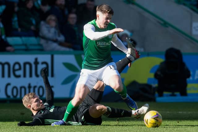 Hibs striker Kevin Nisbet injured his cruciate ligament in a tackle from Carl Starfelt during Celtic's last trip to Easter Road on February 27. (Photo by Craig Foy / SNS Group)