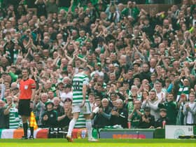 Celtic's Tom Rogic leaves the pitch in his final game against Motherwell.