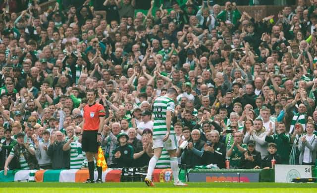 Celtic's Tom Rogic leaves the pitch in his final game against Motherwell.