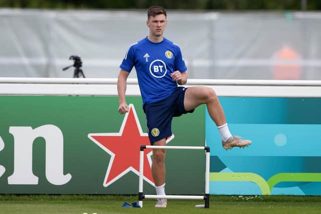 Kieran Tierney during a Scotland training session at Rockliffe Park. (Photo by Craig Williamson / SNS Group)