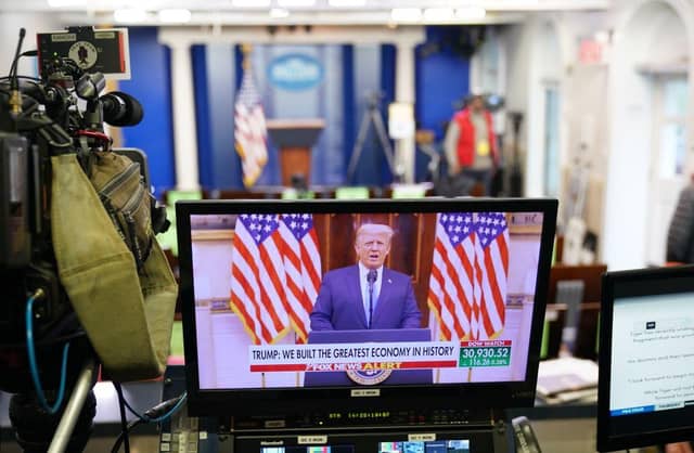 President Donald Trump delivered his farewell address to the nation via a video released on YouTube on 19 January (Photo: MANDEL NGAN / AFP) (Photo by MANDEL NGAN/AFP via Getty Images)
