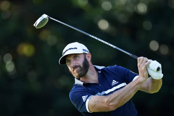 Dustin Johnson plays his shot from the ninth tee during the second round of the Masters at Augusta National Golf. Picture: Rob Carr/Getty Images