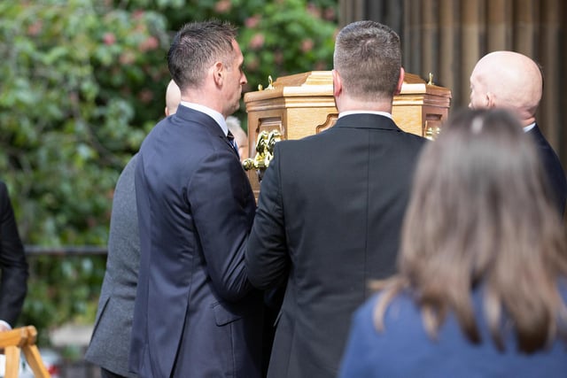 Rangers goalkeeer Alan McGregor carries the coffin at the funeral of Rangers kitman Jimmy Bell. (Photo by Alan Harvey / SNS Group)