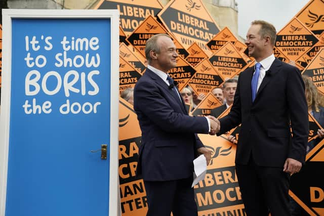 Liberal Democrat Leader Sir Ed Davey celebrates with Richard Foord (right), the newly-elected Liberal Democrat MP for Tiverton and Honiton in the Tiverton and Honiton by-election