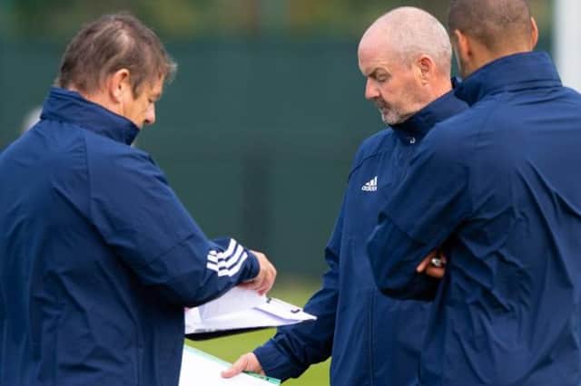 Scotland Head Coach Steve Clarke alongside John Carver and Steven Reid. (Photo by Alan Harvey / SNS Group)