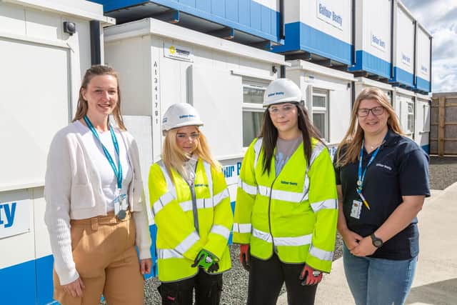 L-R SDS Careers Adviser Emma Balfour; Lara Montgomery; Emily Morrison; Balfour Beatty Social Impact Advisor Bethany Welsh