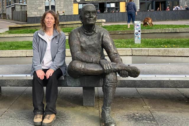 Janet Christie at the official end of the 96-mile West Highland Way in Fort William. Pic: J Christie