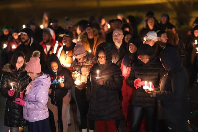 People attend a candlelight vigil in memory of Tyre Nichols at the Tobey Skate Park in Memphis, Tennessee. 29-year-old Tyre Nichols died from his injuries three days after being severely beaten by five Memphis police officers on January 7.