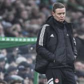 Aberdeen Interim manager Barry Robson sported a dejected look as his side could not prove competitive in losing 4-0 at Celtic Park. (Photo by Ross MacDonald / SNS Group)