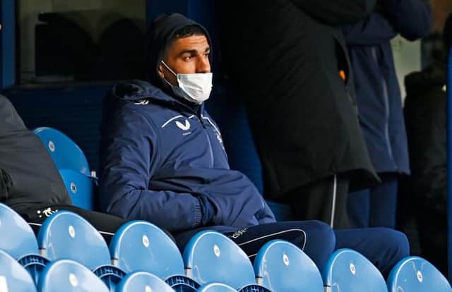 Rangers' Leon Balogun watches on during the Scottish Premiership match between Rangers and Hibernian (Photo by Rob Casey / SNS Group)