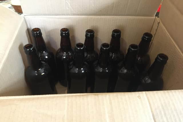 Empty 500ml bottles from Spey Valley brewery in Morayshire.