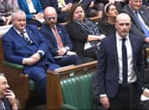 Stephen Flynn, new leader of the Westminster SNP group, is watched by his predecessor, Ian Blackford, as he makes a point in the Commons (Picture: House of Commons/PA)
