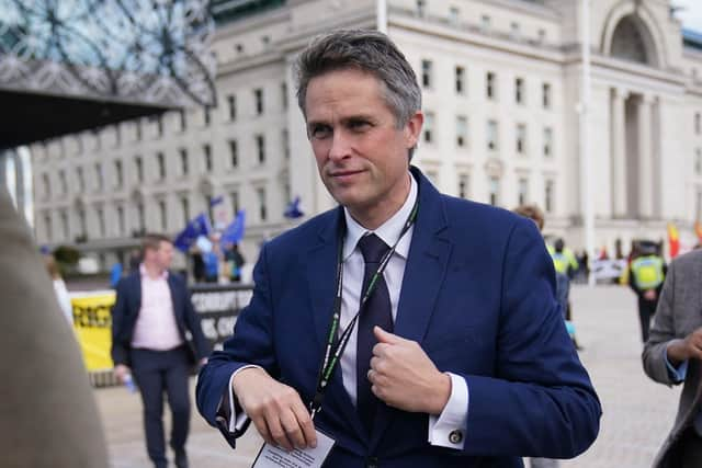 Sir Gavin Williamson (centre) arriving for the Conservative Party annual conference at the International Convention Centre in Birmingham last month