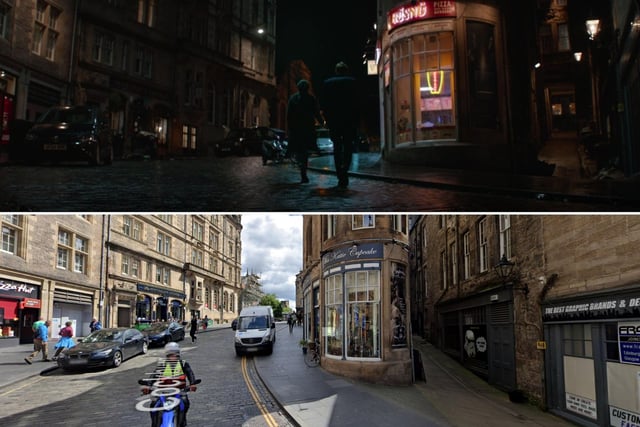 In Avengers: Infinity War, Wanda and Vision are enjoying a romantic stay in Edinburgh, and they stroll up Cockburn Street before getting distracted by news of the appearance of aliens on a TV screen inside a shop window. They are then immediately accosted by two more attackers, with one stabbing Vision through the chest. The fish and chips shop they stop in front of is not a fish and chips shop in real life, but we like to think they wanted to include some British culture there, with a sign for deep-fried Mars bars showing the couple is definitely in Edinburgh.
