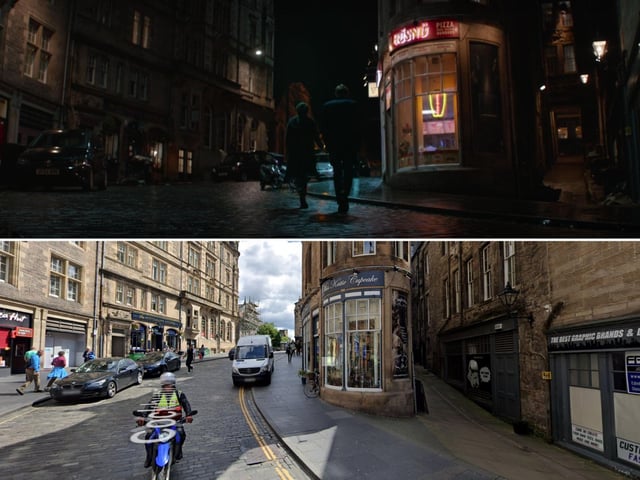 In Avengers: Infinity War, Wanda and Vision are enjoying a romantic stay in Edinburgh, and they stroll up Cockburn Street before getting distracted by news of the appearance of aliens on a TV screen inside a shop window. They are then immediately accosted by two more attackers, with one stabbing Vision through the chest. The fish and chips shop they stop in front of is not a fish and chips shop in real life, but we like to think they wanted to include some British culture there, with a sign for deep-fried Mars bars showing the couple is definitely in Edinburgh.