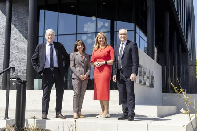 From left: Sir Ian Wood, Deborah O’Neil, ONE's CEO Jennifer Craw, and Richard Lochhead MSP at the ONE BioHub launch. Picture: Newsline Media.