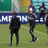 Real Madrid manager Carlo Ancelotti takes a training session at Celtic Park ahead of Tuesday night's clash in Glasgow.