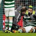 Cameron Carter-Vickers receives treatement for a bloody nose during the 2-0 win over Kilmarnock. (Photo by Craig Williamson / SNS Group)