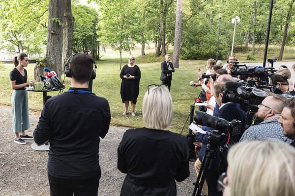 Finland's Prime Minister, Sanna Marin, holds a press conference amid controversy over videos showing her dancing at a party (Picture: Roni Rekomaa/Lehtikuva/AFP via Getty Images)