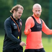 Hearts manager Robbie Neilson and striker Liam Boyce.