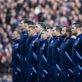 Scotland players line up to observe the Haka ahead of the Autumn Nations Series defeat to New Zealand. (Photo by Craig Williamson / SNS Group)