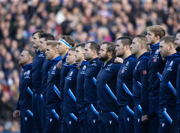 Scotland players line up to observe the Haka ahead of the Autumn Nations Series defeat to New Zealand. (Photo by Craig Williamson / SNS Group)