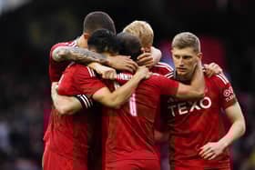Aberdeen’s Graeme Shinnie celebrates with Jack MacKenzie after scoring to make it 1-1 against Airdrieonians. (Photo by Craig Foy / SNS Group)