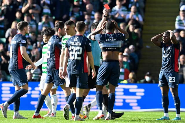 Ross County's Kaiyne Ramsay (centre) was sent off in the first half.