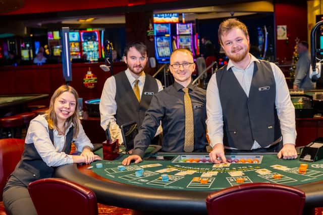 Grosvenor Casino Aberdeen Gaming Academy. Left to Right: Lilia Rank, Bradley Salmon, Konrad Beres (Gaming Supervisor) and Lewis Wilson.