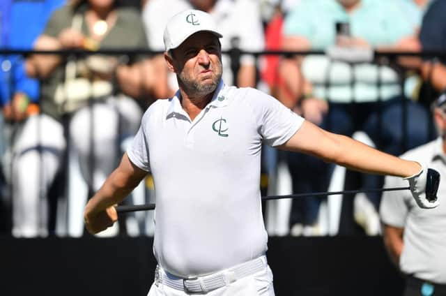 Richard Bland stretces before teeing off the first during day two of Liv Golf Adelaide at The Grange Golf Course. Picture: Mark Brake/Getty Images.