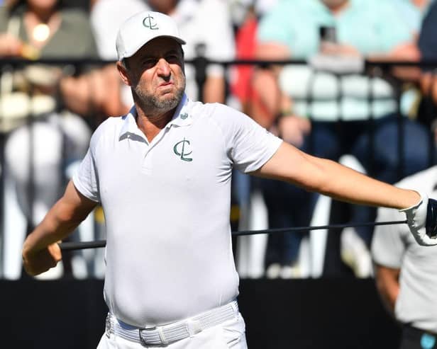 Richard Bland stretces before teeing off the first during day two of Liv Golf Adelaide at The Grange Golf Course. Picture: Mark Brake/Getty Images.