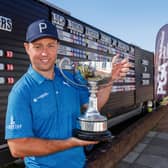 Graeme Robertson proudly shows off the trophy after winning the Loch Lomond Whiskies Scottish PGA Championship at Scotscraig Golf Club in Tayport. Picture: Kenny Smith/Getty Images.