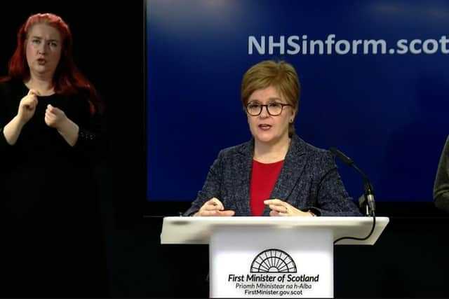 Nicola Sturgeon speaks from St Andrew's House. Picture: BBC