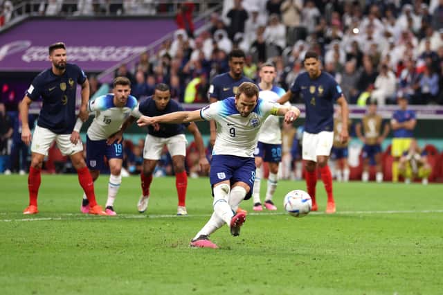 Harry Kane misses a late penalty - having already scored from the spot - as England crash out of the World Cup against France  (Photo by Richard Heathcote/Getty Images)