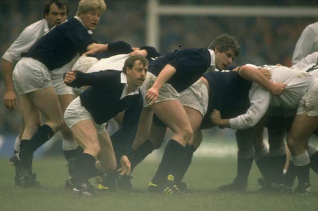 Roy Laidlaw in action for Scotland during the 1987 Calcutta Cup match against England at Twickenham. Picture: Russell Cheyne/Allsport